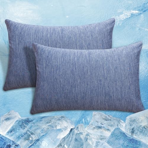 RUMBALUXY Kühlende Kissenbezüge 2er-Set 50 x 66 cm Q-Max > 0 45 Arc-Chill Faser für Heißschläfer Schwangere & bei Nachtschweiß Kühlkissenbezug Atmungsaktiv mit Reißverschluss Blau