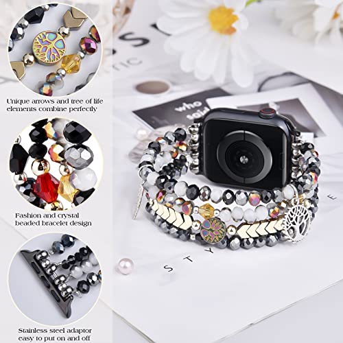 Image of MOFREE Beaded Bracelet Compatible with Apple Watch Band 38mm /40mm /41mm /42mm, Fashion Elastic Stretch Women Bands for iWatch Series 11 /10 /9 /8 /7 /SE /6 /5 /4 /3 /2 /1 iPhone Watch Strap Bands (Black /Gray)