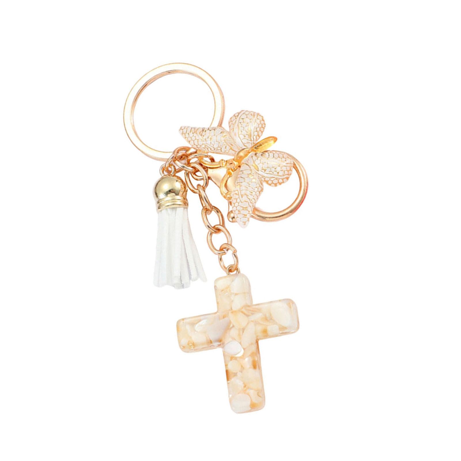 Uqezagpa Resins Crosses and Butterfly Keychain Ornament with Tassels for Backpack Bag Charm and Holder Decoration Resins Crosses Keychain