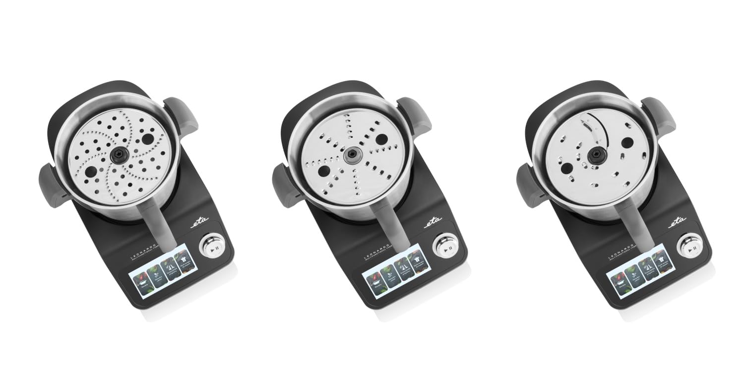 ETA Leonardo Plus, robot da cucina con funzione di cottura e bilancia, cottura a vapore, 1000 W, ciotola in acciaio inox, display LCD con molte ricette integrate, 15 funzioni, colore nero
