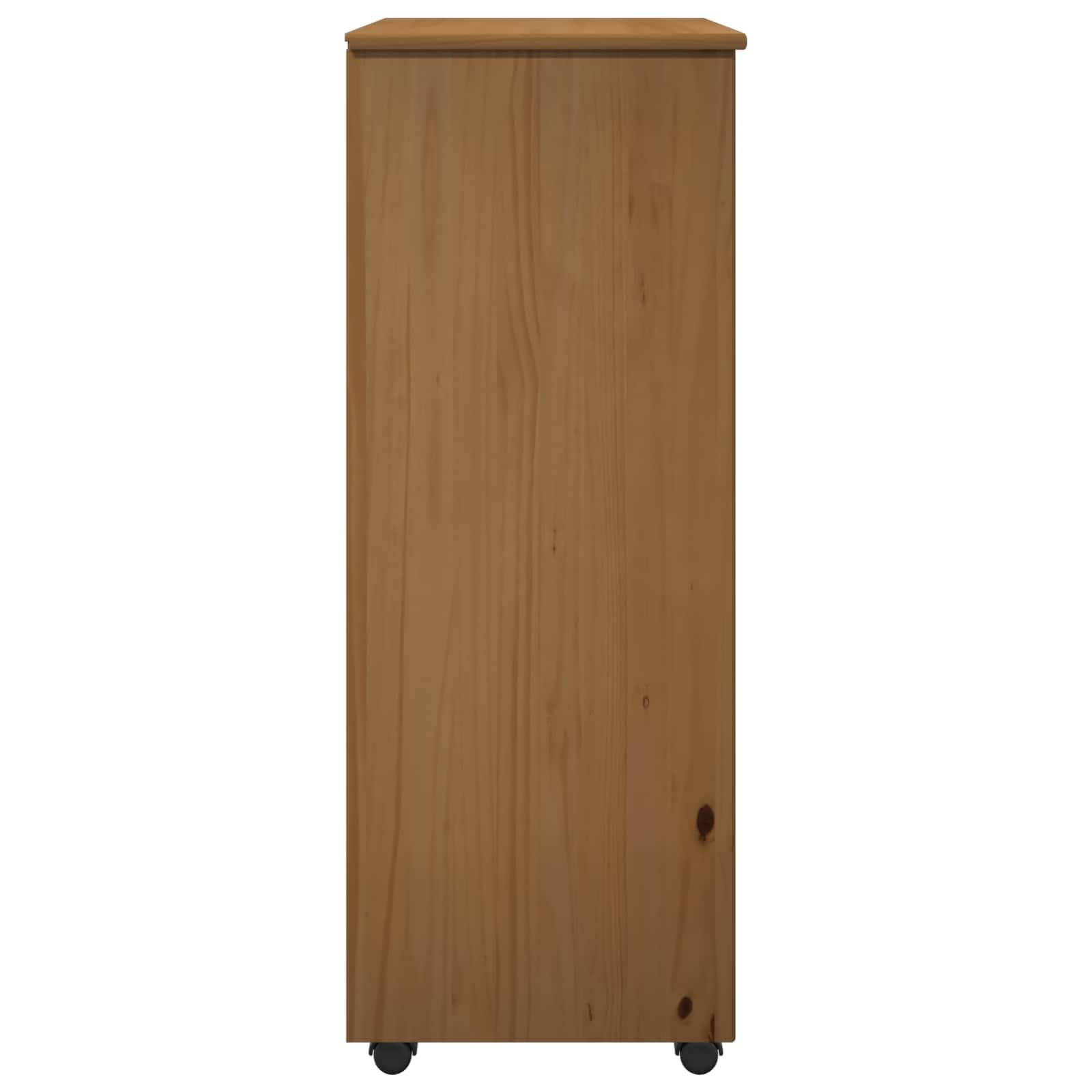 Szafka na kółkach miodowo-brązowa z litego drewna sosnowego, 53 x 39 x 103 cm, z 5 szufladami i 1 regałem, uniwersalna szafka do biura, salonu, korytarza, piwnicy z miejscem do przechowywania