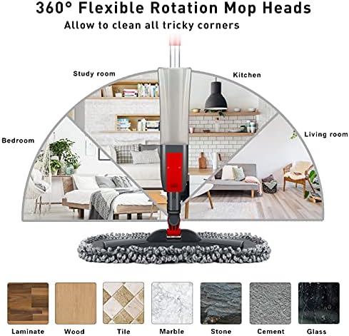 Homgif Spray Mop for Cleaning Floor, 450ml Spray Floor Mop for Laminate Tile Ceramic Hardwood Floor Cleaning, Microfiber Dry Wet Mop with 3 Reusable Pads 1 Scraper