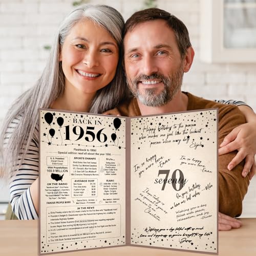 Image of Crenics 70th Birthday Decorations for Women or Men, Vintage Back in 1956 Poster, 70th Birthday Guest Signature Book, Awesome 70 Birthday Gifts