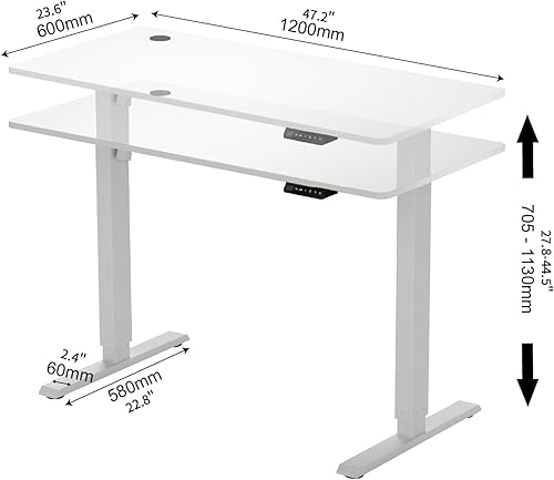 Miniatura 3 de FurniStory Escritorio eléctrico de pie con tabla entera, escritorio de pie ajustable de 48 x 24 pulgadas, escritorio de oficina en casa con 3