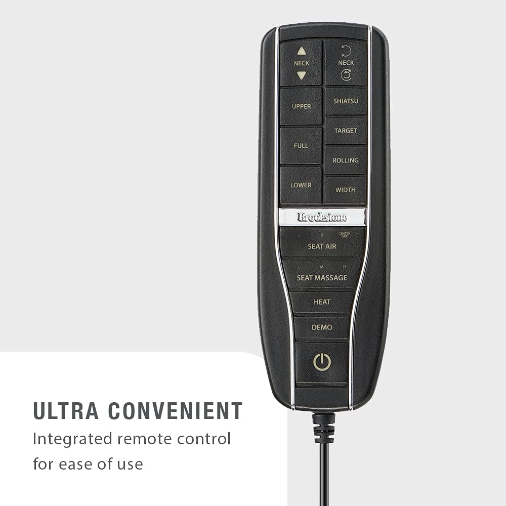 Handheld remote control with labeled buttons for various massage functions