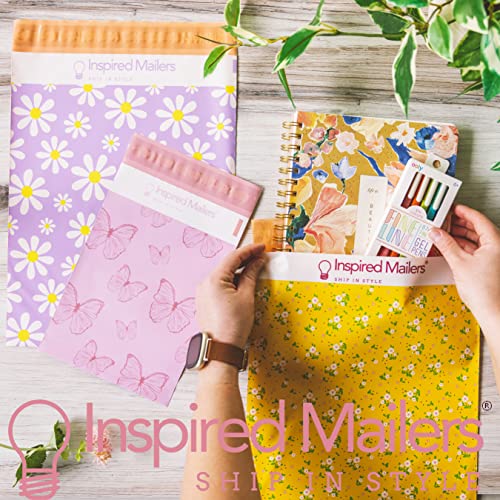 Image of Inspired Mailers - Large Poly Mailers 14.5 x 19-50 Pack - Purple Daisies - Large Shipping Bags for Clothing - Large Mailing Envelopes - Shipping Envelopes - Mailers Poly Bags