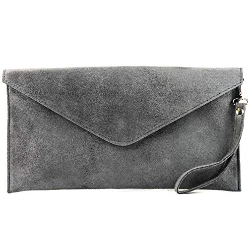 modamoda de - T106 - ital Clutch/Abendtasche aus Wildleder, Farbe:Graphitgrau