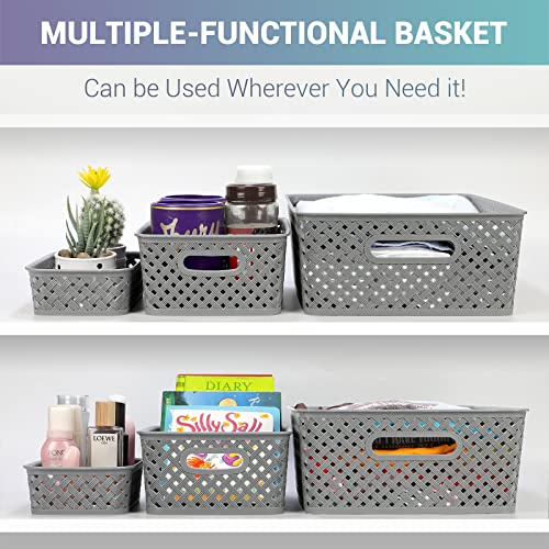 Maxgear Organization And Storage 3 Packs, Plastic Storage Bins Organizer Bins, Woven Baskets For Storage, Plastic Baskets With Handles Storage Baskets For Organizing, Basket Organizer For Home, Large #TOP4