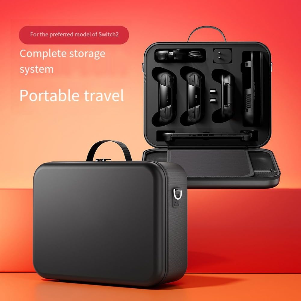 ZYWUOY Custodia rigida per Nintendo Switch 2, custodia resistente alla pressione in EVA con grande capacità, organizer da viaggio portatile nero