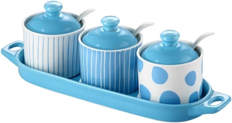 Condiment Set Seasoning Box Condiment Jar Spice Container Set Ceramic Seasoning Pot With Spoon And Lid Kitchen Seasoning Jar Salt and Sugar Container Sets Condiment Pot (Color : G)