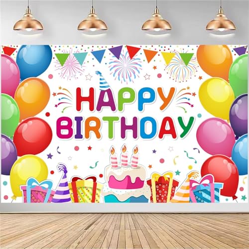 Image of DARSHANAM WORLD Birthday Decoration Backdrop Cloth Curtain (Pack of 1, Size: 5x8 Feet) Background Enhancer Poster,Happy Birthday Sign Theme-(Polyester) (Multicolor)