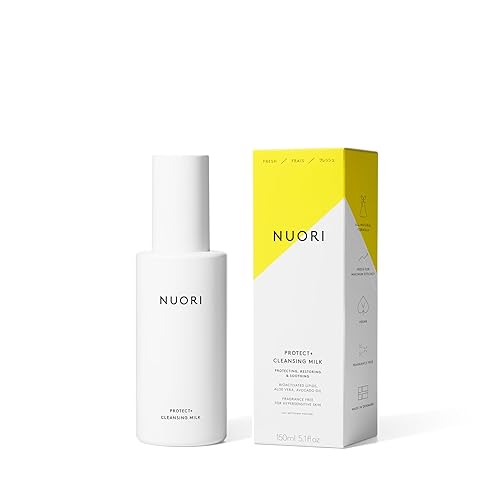 NUORI Protect + Cleansing Milk  Limpiador facial, para todo tipo de piel, incluyendo piel hipersensible, totalmente natural, sin fragancia, 1 onza
