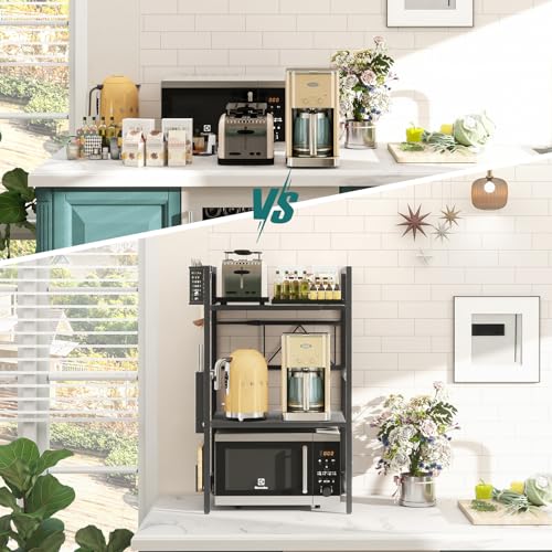 LZNIOZ Microwave Shelf with Hooks/Cutting Board Holder/Knife Holder/Cutlery Box, Microwave Stand for Kitchen Counter (Black) - Image 6