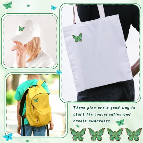 Image of Inbagi 50 Pcs Mental Health Awareness Pins Bulk Green Butterfly Mental Health Month Enamel Pins Prevention Inspiring Lapel Brooch Accessories for Clothing, Shirts, Jackets, Activity Supplies