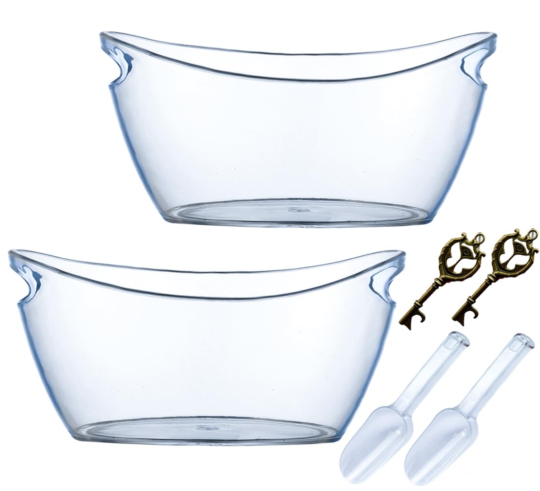 Photo 1 of 2 PCS Ice Bucket,Acrylic Ice Buckets for Parties,5.5L Extra Large Clear Champagne Beer Tub Mimosa Bar Supplies Kit Wine Beverage Bucket with Corkscrew&Scoop for Wine Cocktail Bar(Clear)