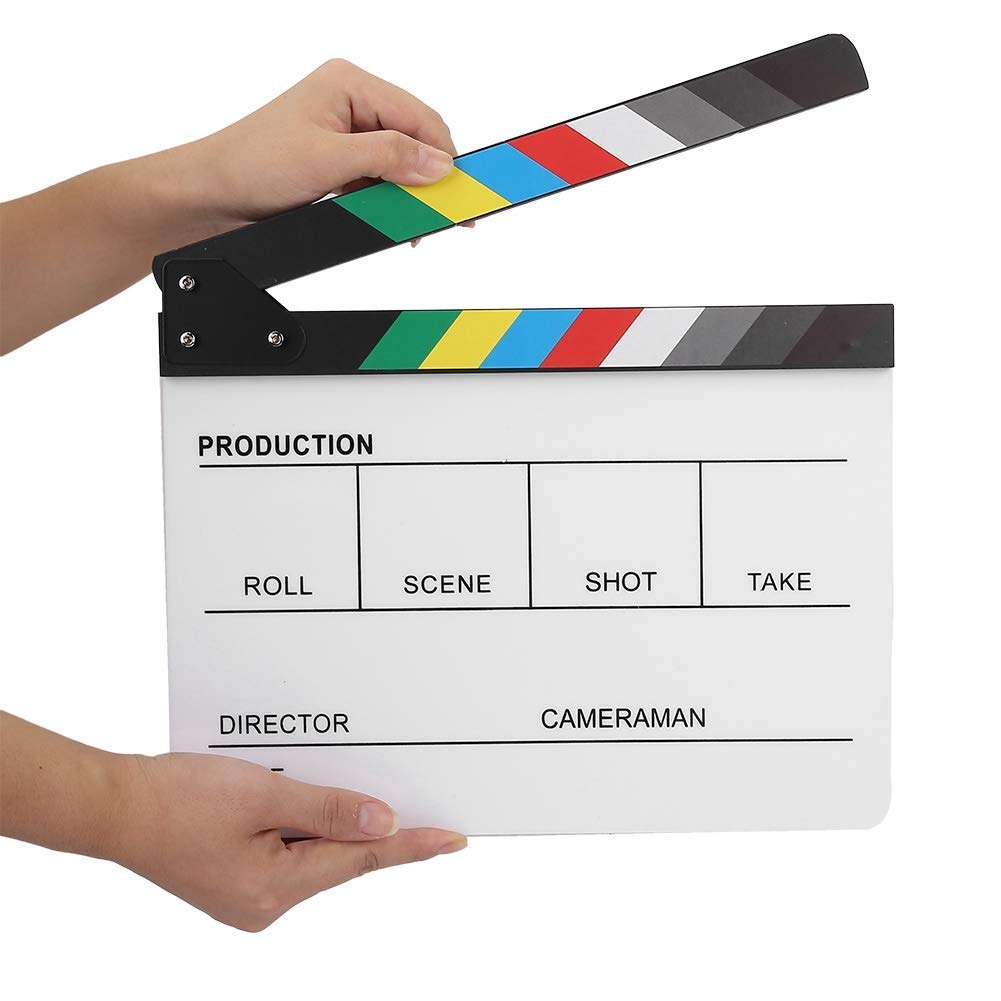 Clap de Réalisateur en Plastique Acrylique 30 x 25 cm - Clap Professionnel pour Tournage Film Vidéo - Accessoire Cinéma Directeur Technique
