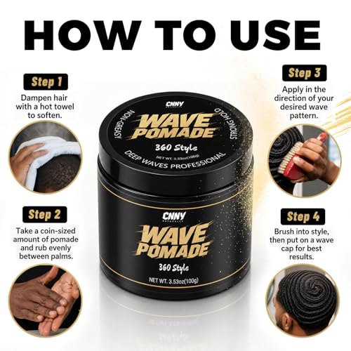 Wave Pomade for Black Men - Strong Hold 360 Waves Pomade for Hair Training, Non-Greasy Wave Builder & Shiner for 360 Waves, Texturizing Cream for Coarse and Curly Hair - 3.53 oz Detail