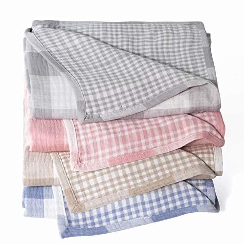 Stylechic Cotton Muslin Throw Blanket With Buffalo Check Pattern, Vintage Indoor And Outdoor Use, Reversible And Breathable Fabric For Yard Picnics, Bedding Or Chair Cover, Pink #TOP25