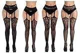 Fishnet Stockings ，Fishnet Thigh-High Stockings Pantyhose Stockings Fishnet Leggings Babydoll Lingerie for Women (4pcs) (Black)