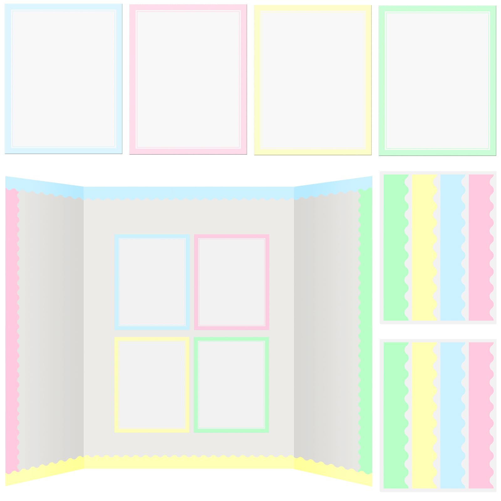 Henoyso 100 Pcs Science Fair Board Supplies Back to School Include 80 Trim Scalloped Bulletin Borders 20 Project Printable Adhesive Paper for