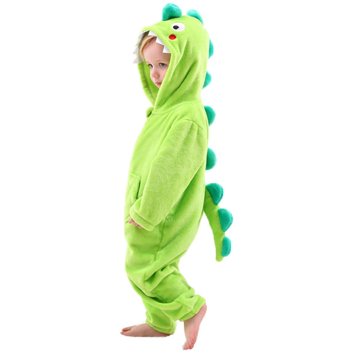 Unisex Kids Dinosaur Costume, One-Piece Hooded Flannel Jumpsuit Fancy Dress Romper