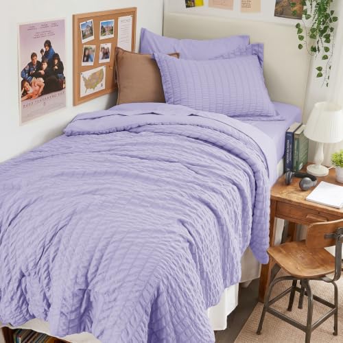 Image of HYMOKEGE Light Purple Twin Comforter Set Seersucker 5 Pieces, All Season Luxury Bed in a Bag for Bedroom, Bedding Set with Comforter, Sheets, Pillowcase & Sham
