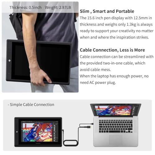 Gaomon A2.PD156P-0-EN0000-0-1-CY-0 Pd156Pro - 15.6 Inch Drawing Tablet With Screen Full-Laminated 120% Srgb Pen Display With Dial Key & 10 Hotkeys, Battery-Free Stylus Art Tablet For Digital Drawing, Anime thumb #5