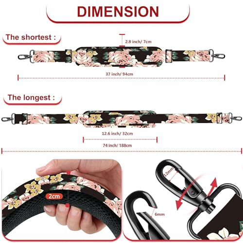 Image of ZINZ 74 inch Shoulder Strap with Fixed Pad and Dual Balanced Buckles,Black Flowers