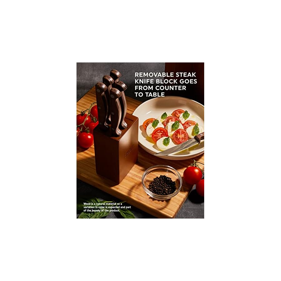 Chicago-Cutlery-Racine-12-Pc-Kitchen-Knife-Wood-Block-Set-Stainless-Steel-Knives-Serrated-Chef-Utility-and-Paring-Knife-Removable-Steak-Knife-Block-Walnut-Handle Chicago Cutlery Racine 12-Pc Kitchen Knife Wood Block Set, Stainless Steel Knives, Serrated, Chef, Utility, and Paring Knife, Removable Steak Knife Block, Walnut Handle