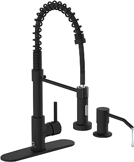 Kitchen Faucet Set, Black Kitchen Sink Faucets with Pull Down Sprayer and Soap Dispenser, Single Handle Stainless Steel Faucets for Kitchen Sinks, Farmhouse Kitchen Faucets with Deck Plate