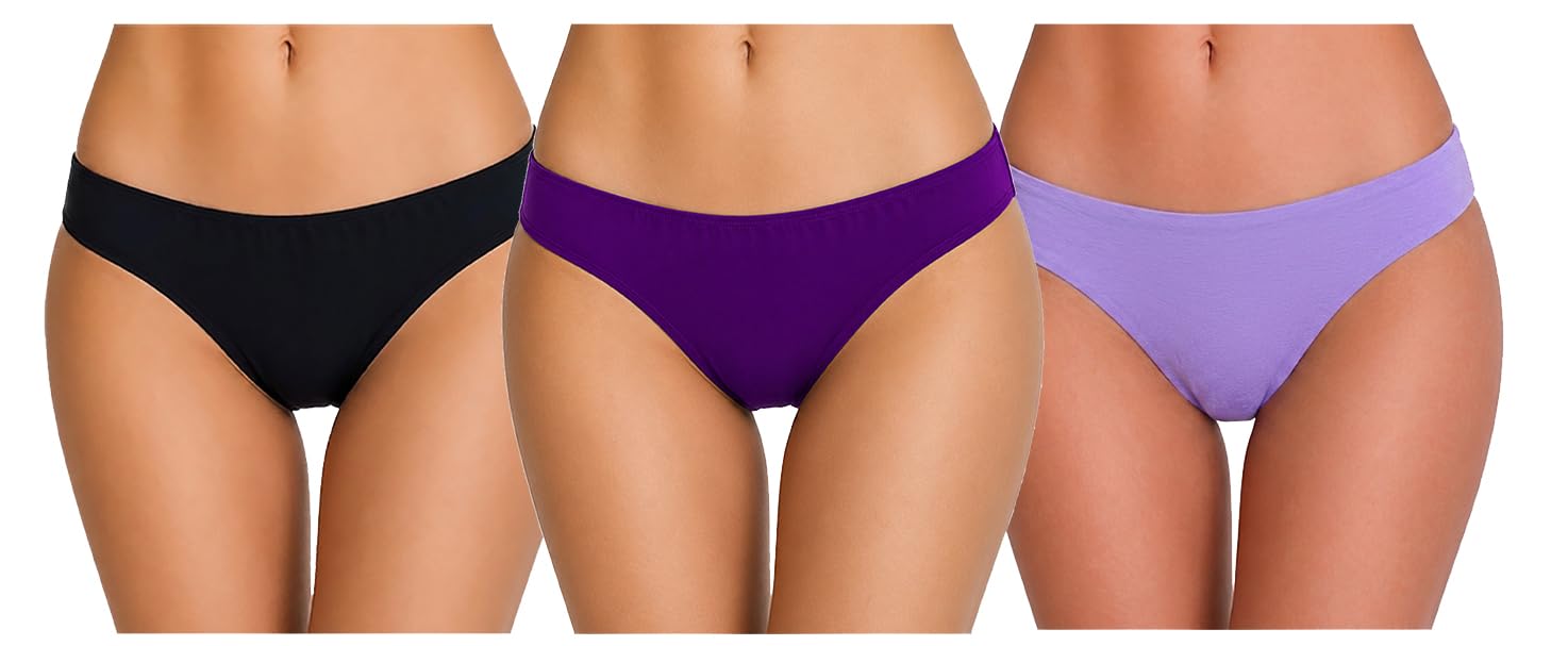 Women Low Waist Bikini Panty | Seamless Fit & No Visible Lines (Pack of 3 Black - Dark Purple - Light Purple)-picture-17