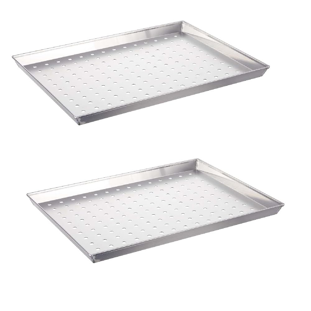 Set di 2 Teglie da forno rettangolare cm 45x35 H3 per Pizza pane dolci forata Professionale in Lega Alluminio 3003 con fori Bordi Ripiegati e Saldature Eccellenti Pasticcerie ristoranti Made in Italy