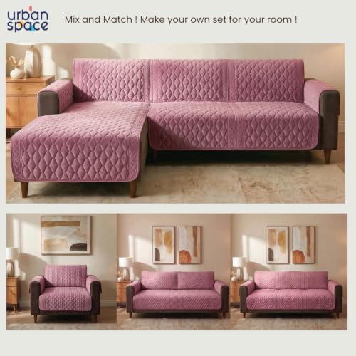 Image of Urban Space Velvet Embroidery Quilted Sofa Cover mat, Premium 2 Seater Non-Slip Sofa slipcover, Easy Care & Machine Washable, Seat Runner for Couch for Living Space (2 Seater - Honeycomb Pink)