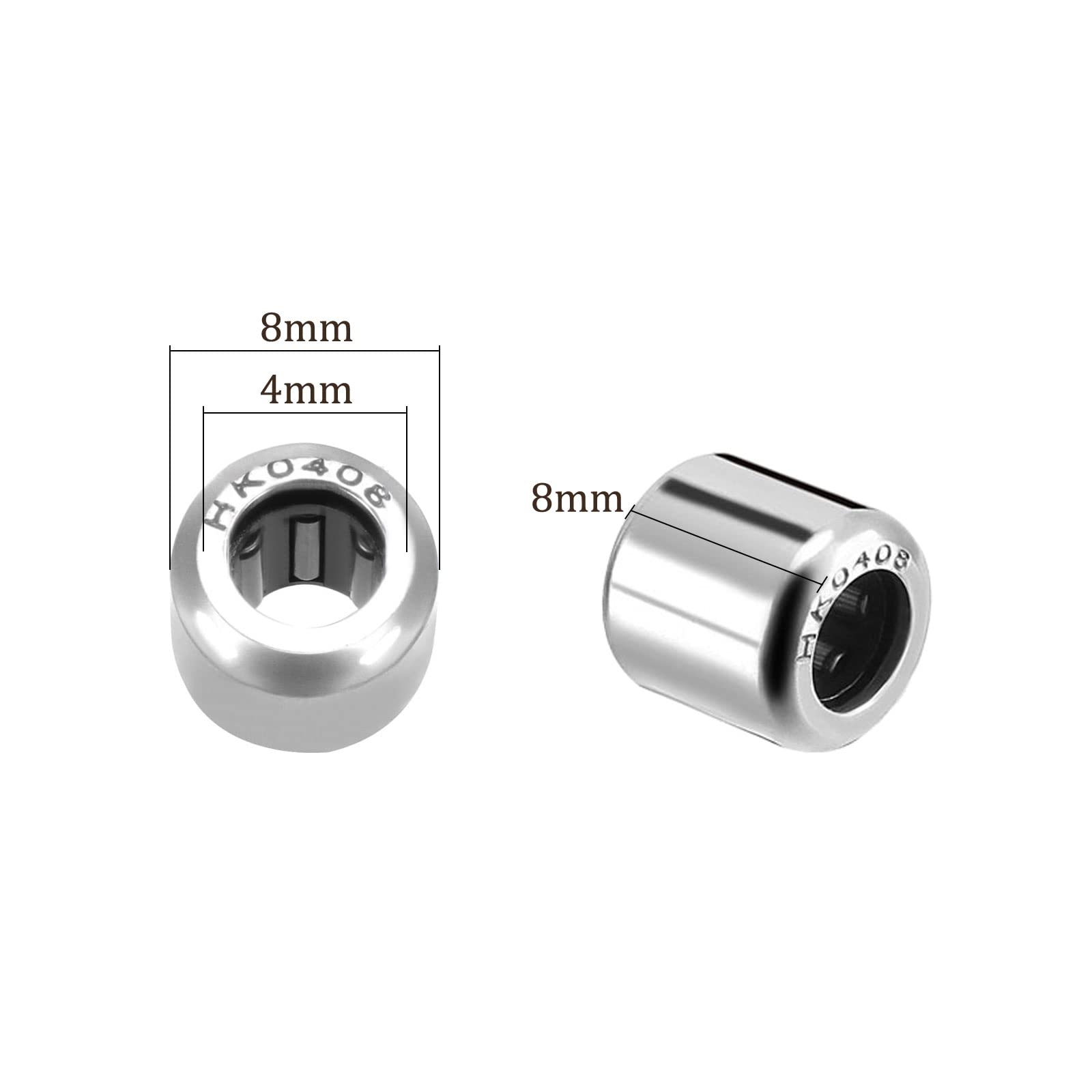10 sztuk HK0408 Łożyska igiełkowe - [4mm x 8mm x 8mm] Otwarta końcówka do zmiany biegów, chrom stalowe rolki