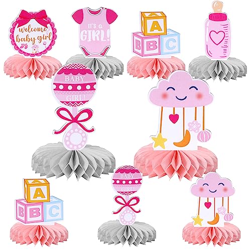 6 PCS Baby Shower Decorations Honeycomb Table Centerpieces Oh Baby Welcome Baby Girl Table Toppers It's a Girl Honeycomb Centerpiece for Gender Reveal Baby Shower Girls Birthday Party Supplies Pink