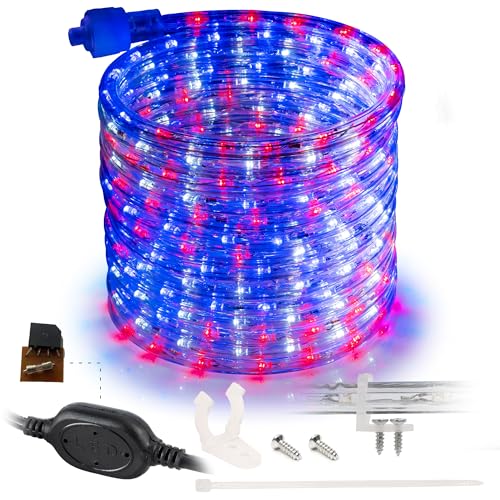 WYZworks 576LEDs, 50ft USA Patriotic American Red White Blue, LED Rope Light, Connectable Outdoor Permanent Waterproof Accent Exterior Lighting, ETL Certified, Backyard Patio, Garden, Decorative
