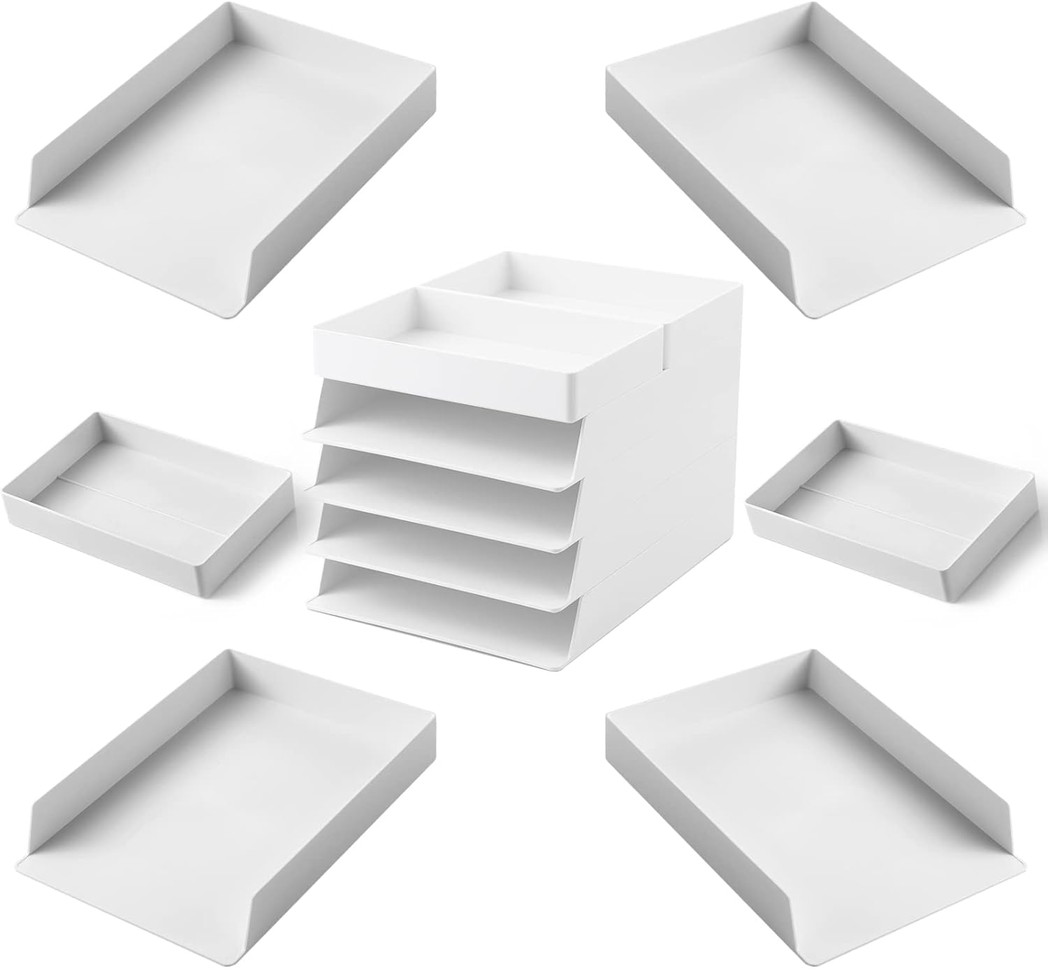 Set of 6 Plastic Office Desk Organizer, Stackable Letter