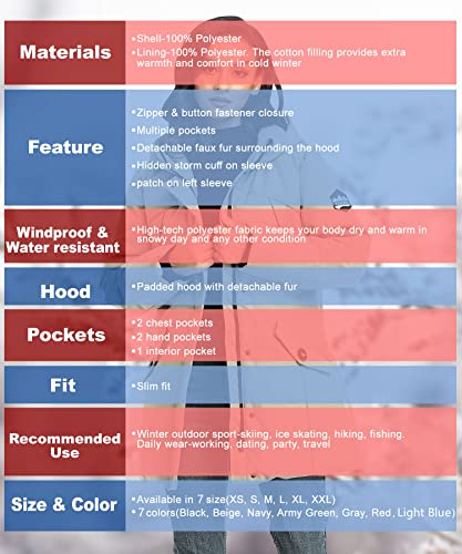 Puremsx Womens Cold Weather Down Alternative Parka, Slim Windproof Water Resistant Winter Puffer Jacket With Patches Fur Hoody Fleece Sandstone Warm Thick Coats Clearance,Navy,2X-Large #TOP5