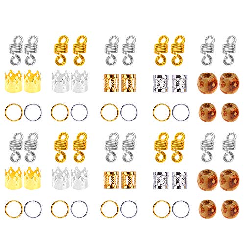 PP OPOUNT 258 Pieces Dreadlocks Beads DIY Hair Braid Accessories with Braid Rings Hair Hoops, Dreadlocks Beads and Natural Painted Wood Beads for Hair Decoration
