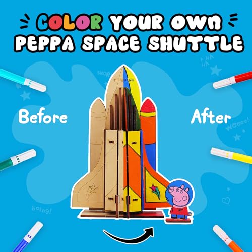 Image of Peppa Pig DIY Space Shuttle Pen Stand Toy | Build, Color & Play with a Fun Space Shuttle | STEM Educational Toy for Kids Age 3, 4, 5+ Years | Science & Learning Toy
