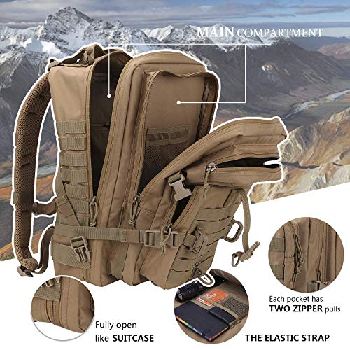 Hannibal Tactical Militär Taktischer Rucksack Cooper Rucksack Armee Assault Pack 3 Tage Bug Out Go Bag Trekking Wanderrucksack (40L,Coyote)