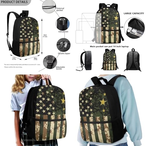 Rnyleeg American Flag Boys Backpack Ages 6-8 8-10 Army Green Kids Bookbag and Lunch Box Set 17 inch School Backpack Set 4 in 1 for Primary Middle Back to School Gifts4