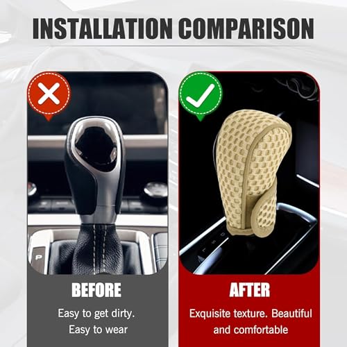 Image of SARTE Gear Shift Knob Cover Anti-Slip Breathable Cotton mesh Anti-Scratch Handle Protector Premium for All Cars Universal fit (Beige)