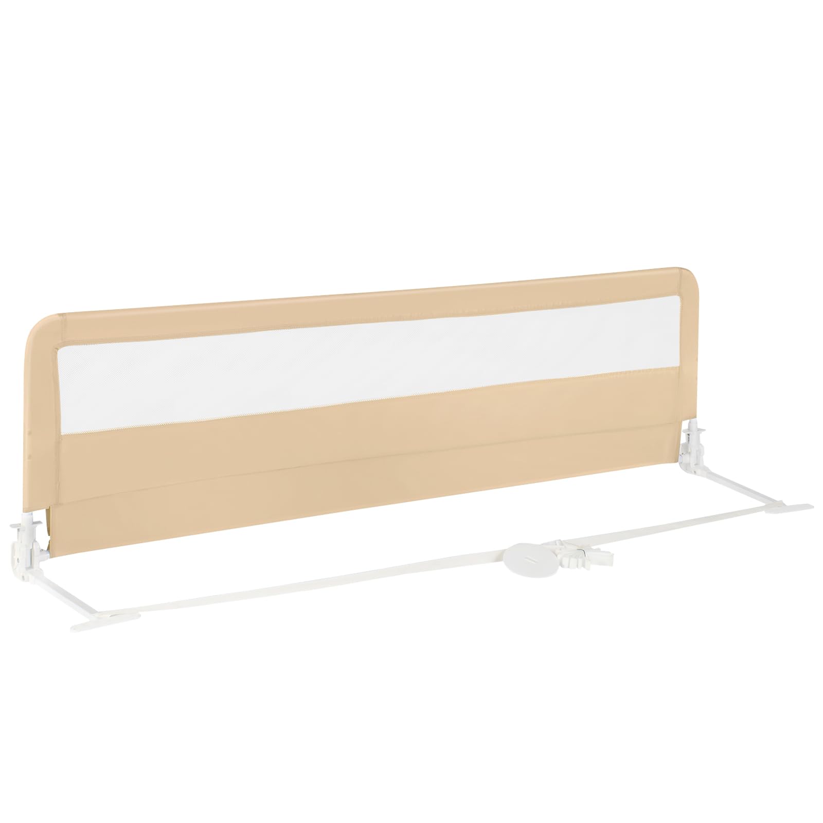 COSTWAY Bettgitter klappbar, 180 cm Lange Bettschutzgitter mit Sicherheitsgurten, Rausfallschutz 180° Faltbar Boxspringbett für Baby & Kleinkinder (Beige)