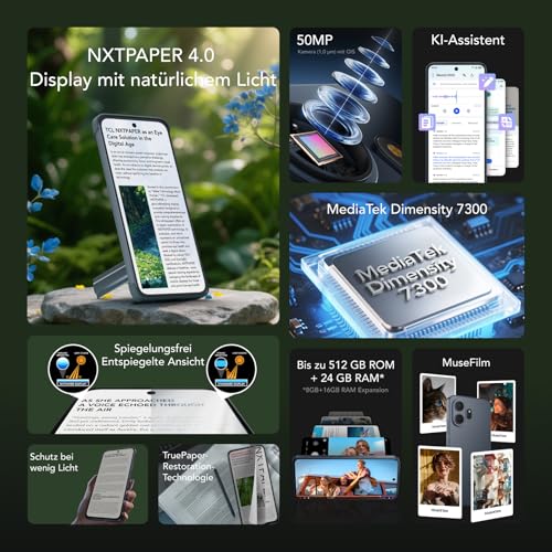 TCL NXTPAPER 70 Pro 5G Android Smartphone mit 6,9 Zoll Natürlichem Licht Display,NXTPAPER 4.0,120Hz FHD+,50MP 1.0um OIS Kamera, MuseFilm, MediaTek Dimensity 7300, 8GB RAM+512GB ROM, AI-Produktivität – Bild 3