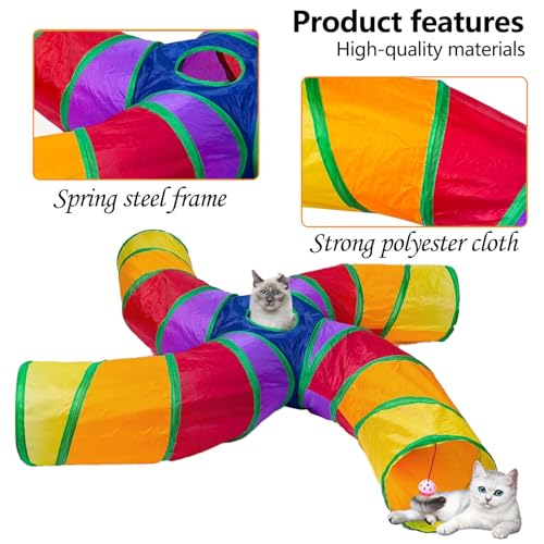 Image of EGETOTA Cat Tunnel for Indoor Cats Large, with Play Ball S-Shape 4 Way Collapsible Interactive Peek Hole Pet Tube Toys, Puppy, Kitty, Kitten, Rabbit (S4 - Multicolor)