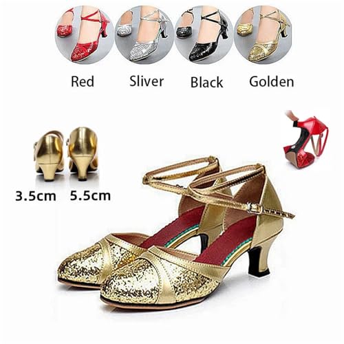 Women'S Latin Dance Shoes Latin Dance Shoes For Women Sequin Adult Female Sandals Soft Sole Indoor Ballroom Tango Shoe Closed Toe Salsa Dancing Shoes For Latin, Salsa, Samba, Chacha(35mm Black Outdoor3