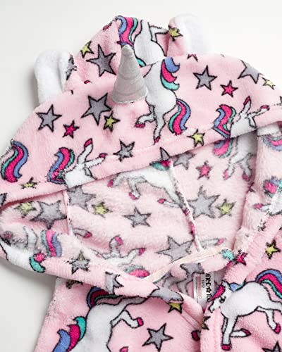 Limited Too Girls' Bathrobe - Plush Fleece Sleepwear Robe, Character Animal Hood (7-16), Size (10/12), Pink Silver Unicorn #TOP1
