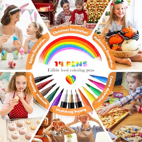 image for Jewem Edible Markers for Cookie Decorating,14 Pcs Ultra Fine Tip(0.5mm