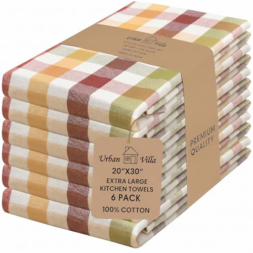 Urban Villa Kitchen Towels Harvest Special Premium Quality 100% Cotton Dish Towels Mitered Corners Ultra Soft (Size: 20X30 Inch) Highly Absorbent Bar Towels & Tea Towels (Set of 6) (Harvest)